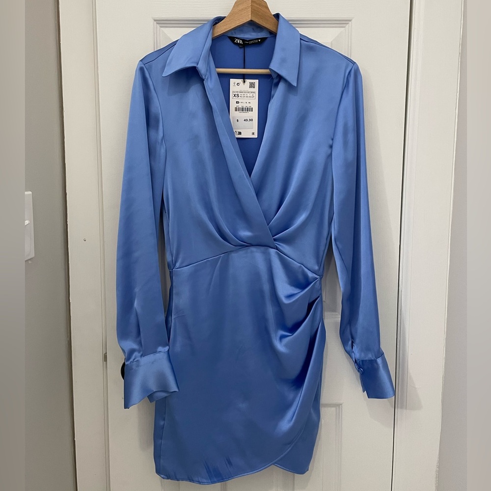 Zara Blue Long-Sleeve Dress (Size XS)